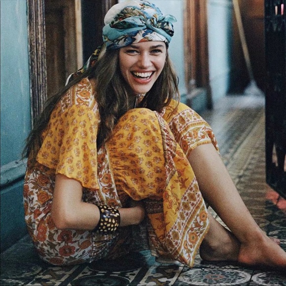 Yellow White Boho Floral Gypsy Print Maxi Dress - Picture 2 of 8